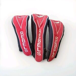 Vintage UNLV golf Club Head Covers (3) Black‎ Red Hey Reb Beauregard Mascot Logo